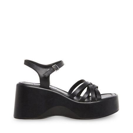 Black Steve Madden Crazy30 Leather Women's Platform Sandals | PH 1420TIK